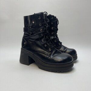 Y2K 725 Goth Platform Bratz Chunky Combat boots Grunge Dark Alt Tech Wom Sz 7